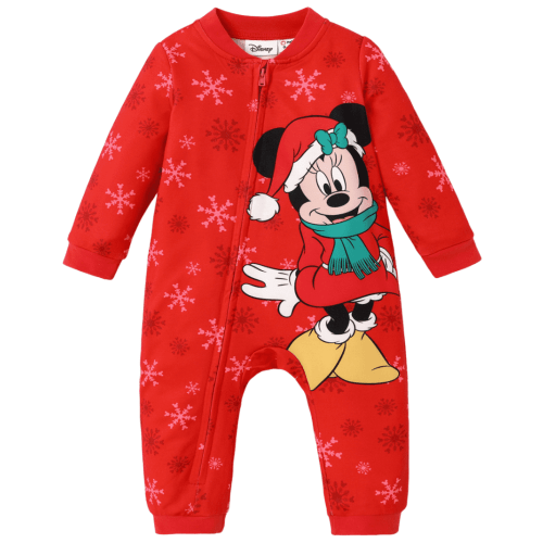 Disney Mickey and Friends Baby Jumpsuit Zip Up Design Christmas Character Prints Sizes 0-24 Months
