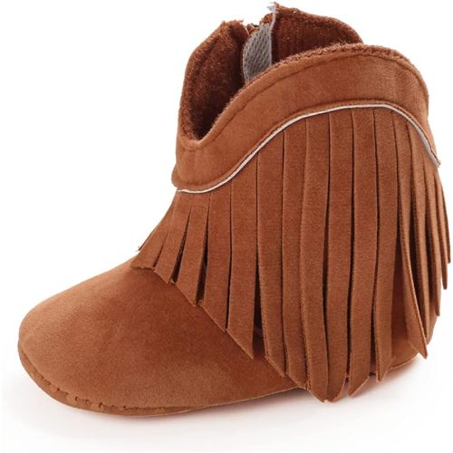 Meckior Baby Girls Cowboy Tassel Boots Side Zipper Moccasins Soft Bottom Non-Slip Toddler Shoe