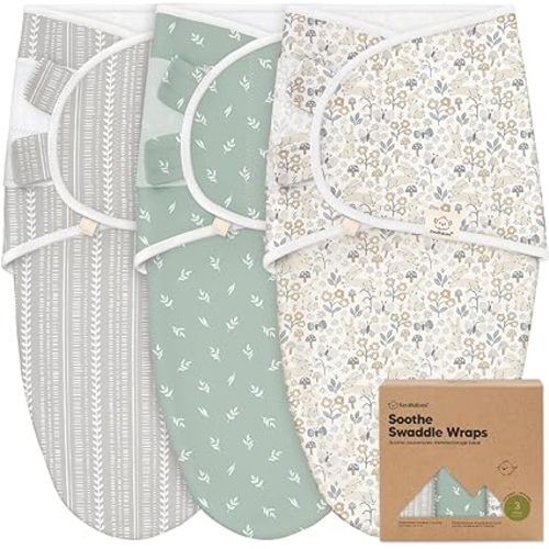 3-Pack Organic Baby Swaddle Sleep Sacks - Swaddles for Newborns, Infant 0-3 Months, Baby Girls, Boys, Soft & Snug Newborn Sleep Sack, Nursery Swaddling Blankets (Prairie, OS)