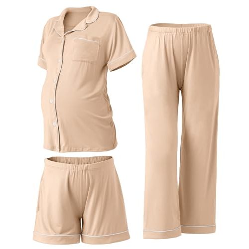 Rnxrbb 3 PCS Women Maternity Pajamas Set Nursing Postpartum Breastfeeding Pjs Sleepwear Lounger Clothes Button Down