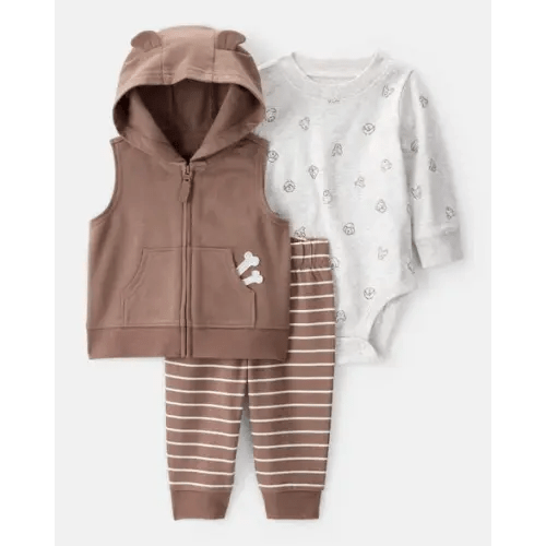 Baby 3-Piece Dog Little Vest Set - White/Brown | Carter's