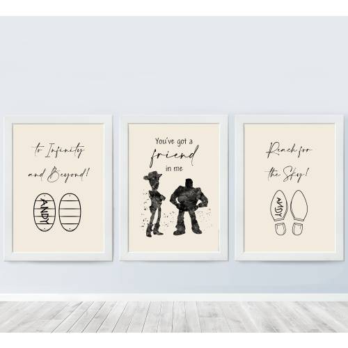Set Of 3 Toy Story Quotes Woody and Buzz Boots with Andy Name To Infinity and Beyond Poster Nursery Print Baby Room Decor 540