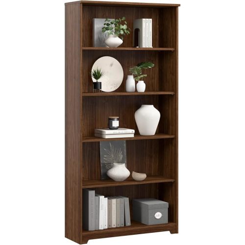 Bush Furniture Tall 5 Shelf Bookcase, Large Open Bookshelf, Sturdy Display Cabinet for Living Room or Home Office, Cabot Collection, Modern Walnut