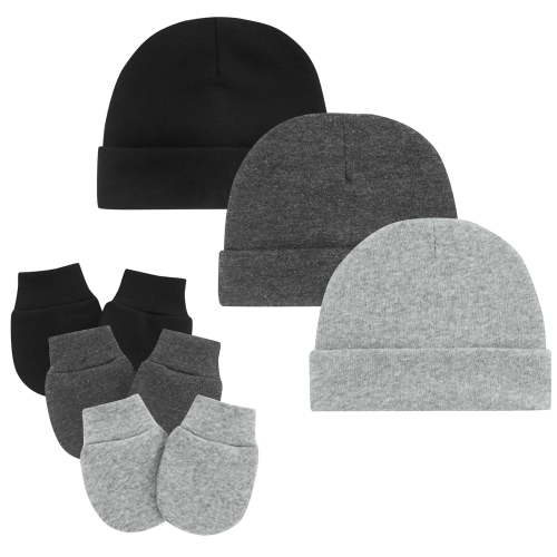 American Trends Baby Hats 0-6 Months Toddler Hat and Mittens for Newborn Baby Girls Baby Beanie Cotton Cap Black; Black Grey; Grey 0-6 Months