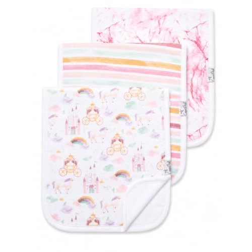 Copper Pearl Premium Baby Burp Cloths - 3-Pack Large Cotton Burp Cloths, Extra Soft Spit Up Rags with 3 Absorbent Layers, Perfect for Baby Girl Gifts (21" x 10" Size, Enchanted Set)
