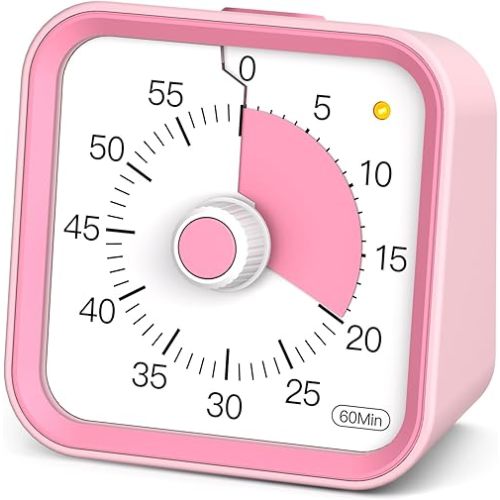 Visual Timer for Kids with Pause Function, 60 Minute Countdown Timer for Kids Desk Study, Teaching, Kitchen Cooking, Office Meetings, Time Management for ADHD (Pink)