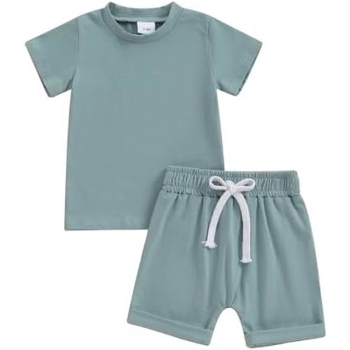 Toddler Baby Boy Girl Summer Outfits Cotton Short Sleeve Solid T-shirt Top Casual Shorts Neutral Spring Clothes