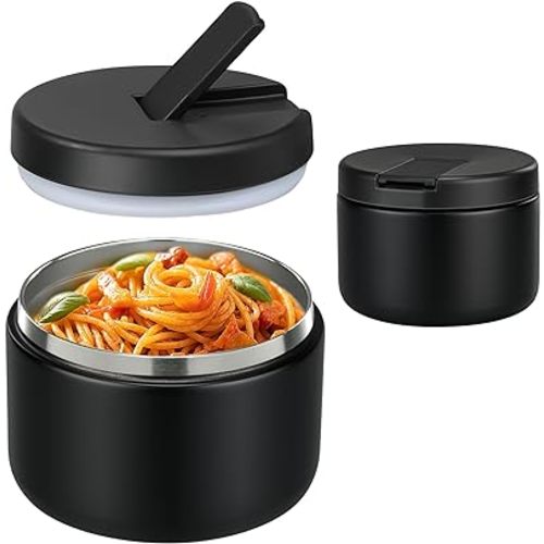 12oz Insulated Vacuum Food Jar with Buckle Lid Wide Mouth Soup Thermo for Hot Food Kids Leakproof Stainless Steel Lunch Container- Black- 1Pack