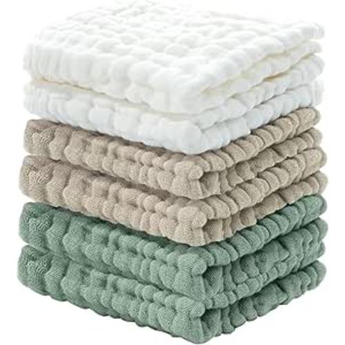 Cuddle Campus Baby Washcloths 6 Packs, Muslin Washcloths Baby,Cotton Burp Cloths, Extra Absorbent and Soft Wash Clothes for Newborns, 12x12 Inches