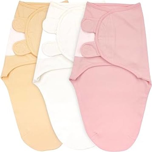 Bublo Baby Swaddles for Newborns – 3-Pack Infant Swaddles 3-6 Months – Adjustable Swaddle Sleep Sack – Soft Organic Cotton Baby Wrap for Safe & Cozy Sleep (Pastel Banana-Pink)