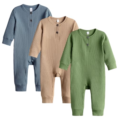 Bafeicao Baby Boy Girl 2/3 Pack Solid Romper Ribbed Short/Long Sleeve Bodysuit Jumpsuit Infant Knitted Outfits Clothes