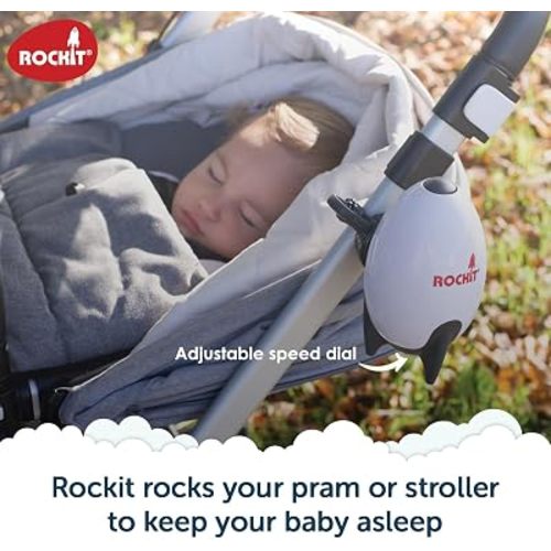 Rockit Rocker Rechargeable Pram Rocker - Baby Pushchair Rocking Device, Soothing Motion for Stroller or Buggy, Adjustable Speed, 60 Minute Timer, Universal Fit