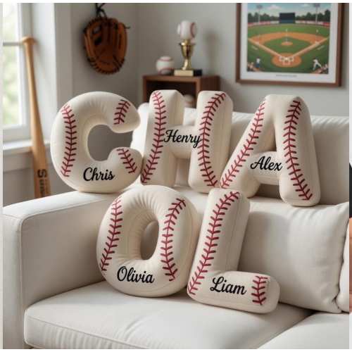 Personalized Baseball Letter Name Pillow, Sport Mom Gift, Coach Thank You Gift, Initial Pillow with Name, Baseball Gift For Kid Cushion