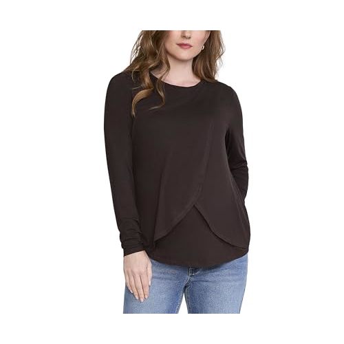 Motherhood Maternity Womens Long Sleeve Scoop Neck Tulip Nursing Tee Shirt for Breastfeeding with Easy Access