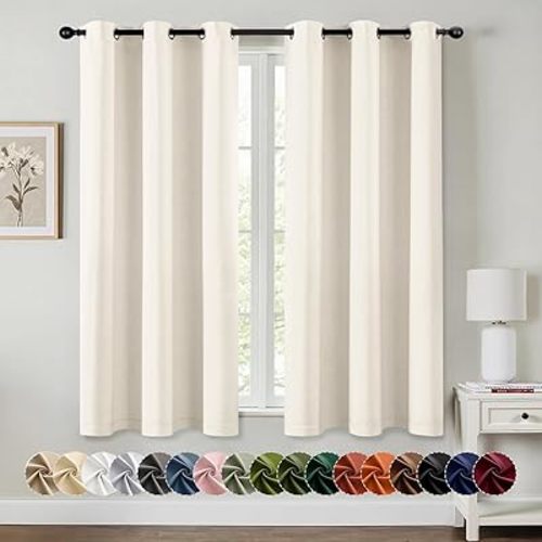 MIULEE Beige White Blackout Curtains for Bedroom Living Room 63 Inches Long 2 Panels, Thermal Insulated Room Darkening Drapes Solid Grommet Noise Reduction Light Blocking Window Treatments 40x63 Inch