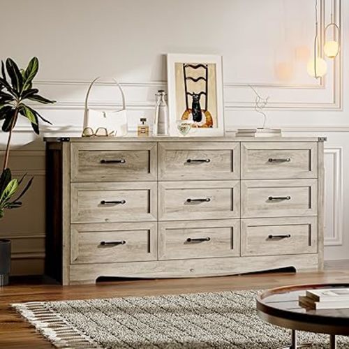 9-Drawer Dresser for Bedroom, Modern Wooden Chest of Drawers with Metal Handles, Anti-Tipping Design, Sturdy and Stable Storage Organizer for Living Room, Entryway, Home Office