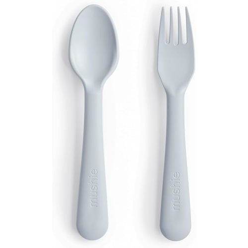 mushie Flatware Fork and Spoon Set For Kids | Made in Denmark (Cloud)