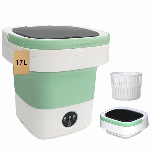 Portable Washing Machine 17L, Foldable Mini Washer with Spin Dryer, 3 Cleaning Modes for Baby Clothes, Underwear & Socks, Compact Laundry Machine for Travel, Dorms & Camping