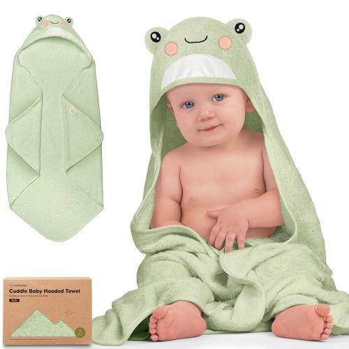 KeaBabies Hooded Baby Towel for Newborn - Viscose Derived from Bamboo Large Baby Bath Towels with Hood for Boys, Girls, Toddler, Extra Absorbent & Soft Newborn Bath Essentials (Frog)
