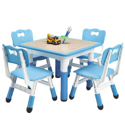 TROPOW Kids Table and Chairs,Height Adjustable Toddler Table and 4 Chair,Multi-Activity Table with Graffiti Desktop Non-Slip Legs for Ages 2-10,Children Activity Table for Daycare,Classroom,Home