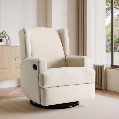 DREAMSIDEA Recliner Swivel Glider Rocker Nursery Chair for Adults, High Back Upholstered Rocking Armchair for Living Room, Manual Reclining Sofa Lounge Chair with Deep Seat in Fabric - Beach