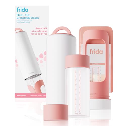 Frida Mom Flow + Go Breastmilk Cooler Bottle, 24hr Portable Breastmilk Cooler for Travel, Designed to Store Breastmilk Bags & Bottles, Includes 2 Ice Pucks & Carrying Handles, Lightweight, 20oz
