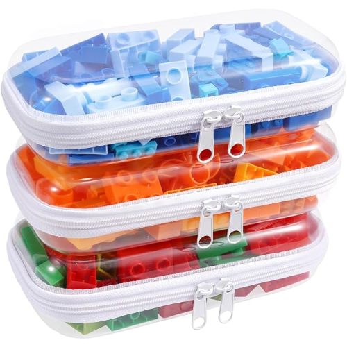 Clear Hard Plastic Zipper Case,Transparent Double Zippers Hard Pouch with 3pcs,Portable Travel Organizer Bin for Toy Storage