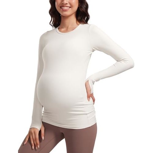 CRZ YOGA Womens Butterluxe Long Sleeve Maternity Tops Crewneck Pregnancy Basic Shirts Soft Athletic Yoga Casual Tee Blouses