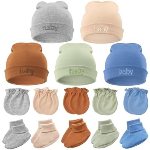 BQUBO Newborn Baby Hat Mittens Socks Set Infant Cotton Beanie Gloves Thick Warm Socks for 0-6 Months Boys Girls