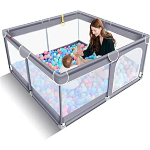 TODALE Baby Playpen for Toddler, Large Baby Playard, Indoor & Outdoor Kids Activity Center with Suction Cup Base, Sturdy Safety Play Yard with Soft Breathable Mesh, Playpen for Babies(Gray,50”×50”)