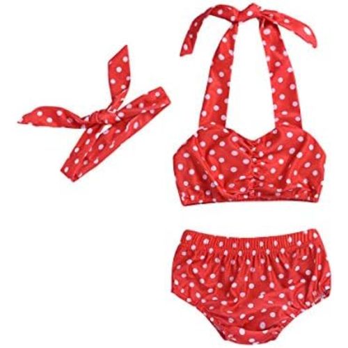 Baby Girl Bikini, Kids Toddler Polka Dot Swimsuits Halter Swimwear Bikinis Set with Headband