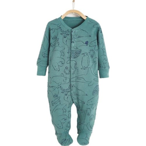 Premium Cotton Camou Waffle Footie Pajamas For Infant, Newborn