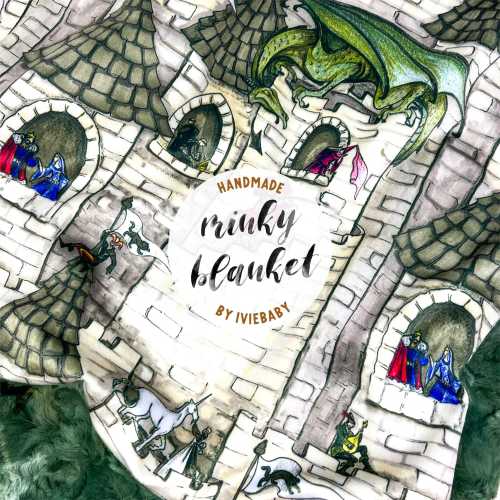 Baby Blanket: Medieval Castle. Castle. Dragon. Knight. Medieval. Unicorns. King Arthur. Boy. Green Dragons. Baby Shower Gift. Minky.