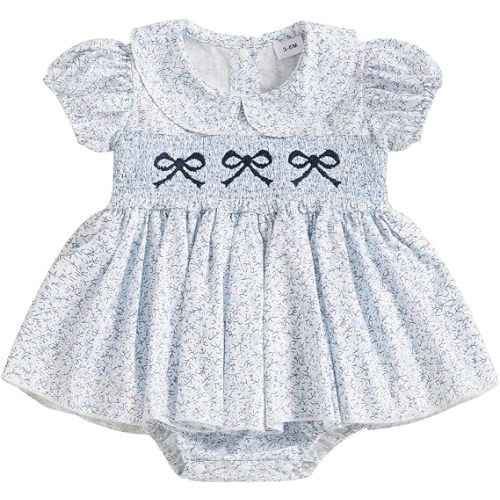 Summer Baby Girls Clothes Floral Short Sleeve Romper Dress Tutu Bodysuit Doll Collar Jumpsuit One Piece Outfit