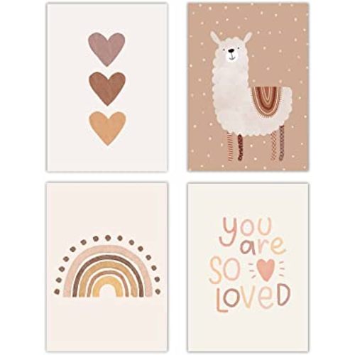Canssape Set of 4 Boho Rainbow Nursery Girls Room Wall Decor | 8"x10" You are So Loved Toddler Girl Room Decor | Kids Rainbow Wall Decor for Girls Bedroom Heart Wall Art Prints (Unframed)(Love)