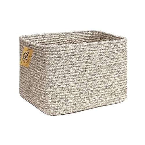 COMFY-HOMI Square Woven Cotton Rope Basket for Organizing, Gift Baskets for Handles, Empty Gift Baskets, Toy Basket for bins|13.5" x 11" x 9.5" home decor for Living Room, Bathroom