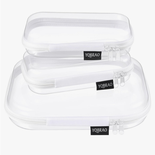 YQBRAO 3-Piece Clear Hard Shell Zipper Case Set, 1M 2S, White