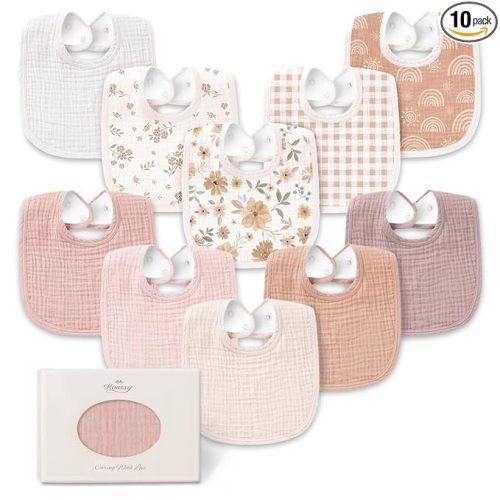Konssy 10-Pack Muslin Baby Bibs for Drooling and Teething