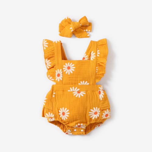 PatPat Newborn Baby Girl Clothes 100% Cotton Baby Romper Sleeveless Short Jumpsuit Summer Clothes Outfit Set, 9-12 Months
