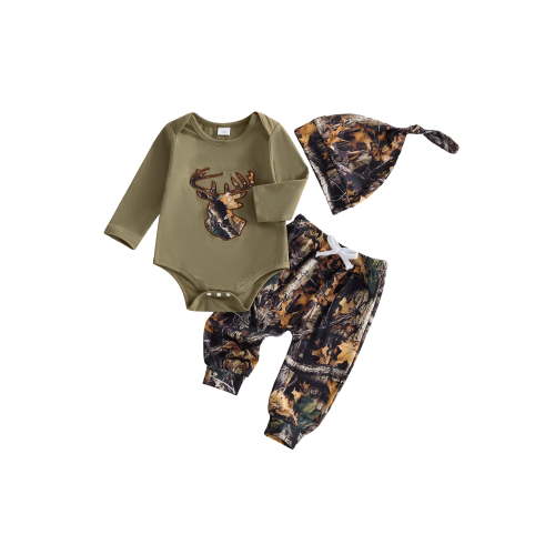 BemeyourBBs Newborn Baby Hunting Clothes Baby Boy Girl Camo Outfits Camouflage Clothing Deer Long Sleeve Romper Jungle Camo Pants Set Hat 3 Piece Spring Fall Winter Outfit