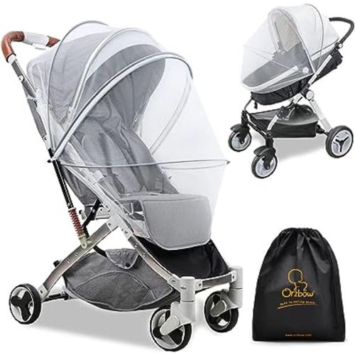 Orzbow Universal Mosquito Net for Stroller, Baby Bug Net with Two-Way Zippers & Storage Bag, Breathable & Foldable Mosquito Nets for Strollers, Car Seat, Bassinet, Cradle, Portable Mini Crib, Grey
