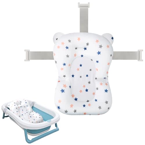 Colorlife Baby Bath Seat Support Net Infant Bathing Seat Support Mat, Adjustable Comfortable Non-Slip Three-Pointed Baby Shower Bathtub Sit Up Mesh for Newborn 0-12 Months-White Star(No Bathtub)
