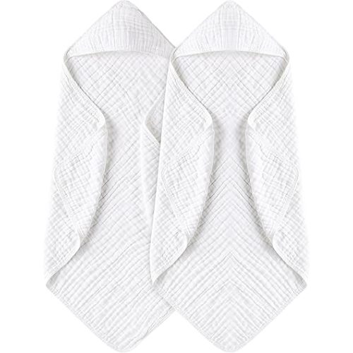 Yoofoss Hooded Baby Towels for Newborn 2 Pack 100% Muslin Cotton Baby Bath Towel with Hood for Babies, Infant, Toddler and Kids, Large 32x32Inch, Soft and Absorbent Newborn Essential