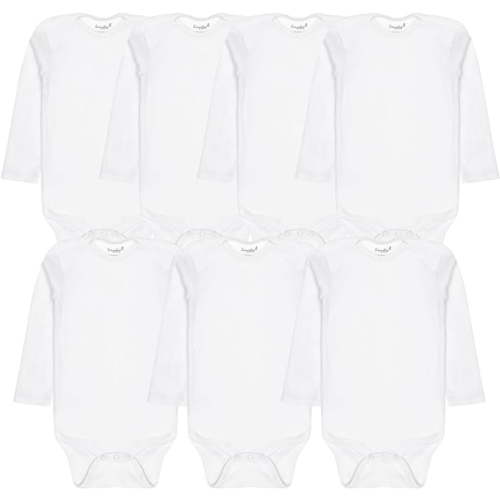 Everyday Kids 7 Pack White Long Sleeve Baby Bodysuits for Boys and Girls