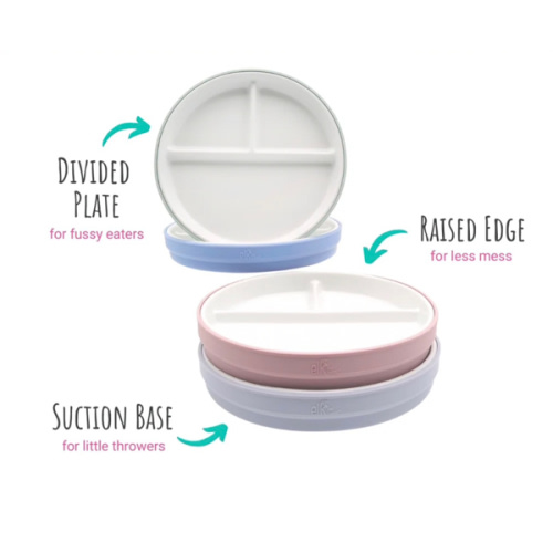 6.7"/16cm Porcelain White Divided Plates with Silicone Suction Sleeves