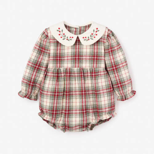 Winter Tartan Bubble w/ Embroidered Collar MULTI / 3-6M