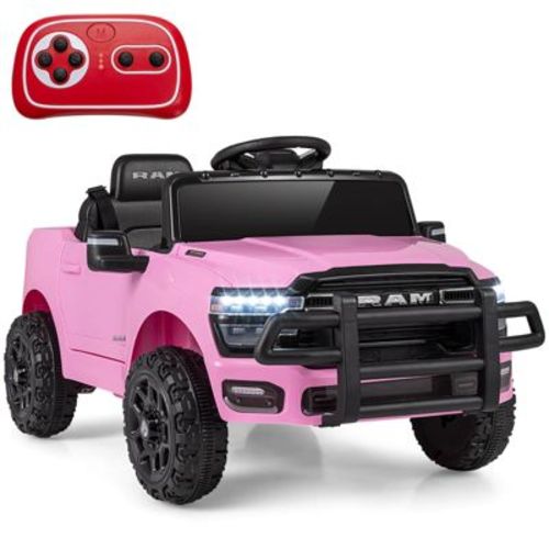 Costway 12V Licensed RAM 3500 Electric Vehicle with Remote Control, LED Lights, Music, Horn Pink