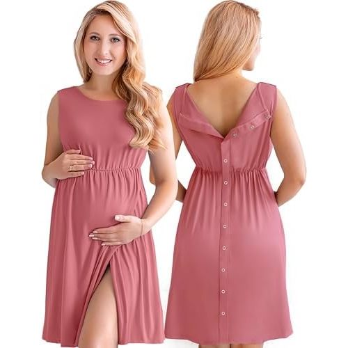 ECO BABY Made With Love 3-in-1 Labor and Delivery Gown for Hospital, Nursing Nightgown, Maternity Dress for Breastfeeding