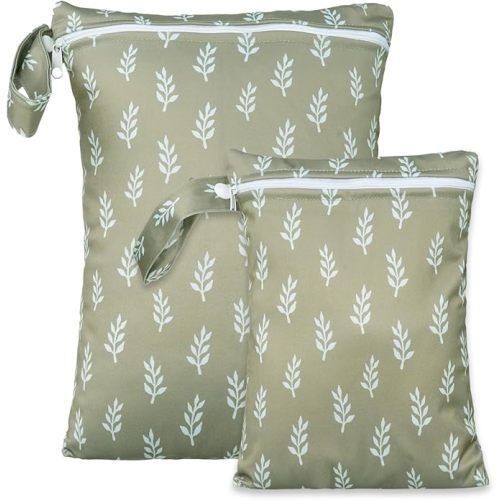 2 Sizes Wet Bags, Waterproof Storage Bag for Baby Diapers and Pump Parts | Reusable Diaper Bag with Zippered Pockets and Handle, Travel Bags, Beach, Pool, Gym Bag for Swimsuits & Wet Clothes, Set of 2
