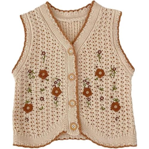 HOOLCHEAN Baby Girls Embroidered Cotton Vintage Sweater Vest Knitted Cardigan